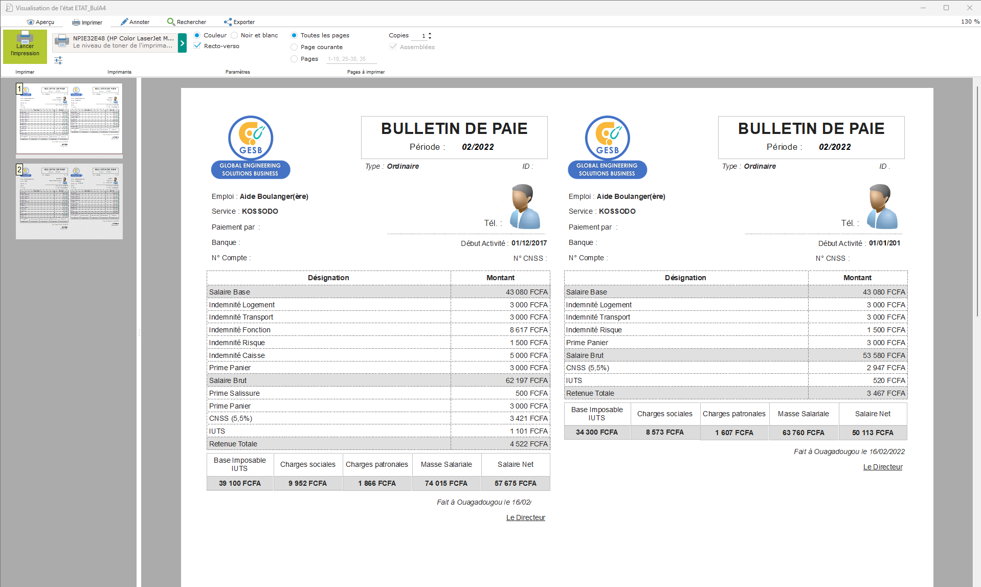 Bulletin de paie G-Paie